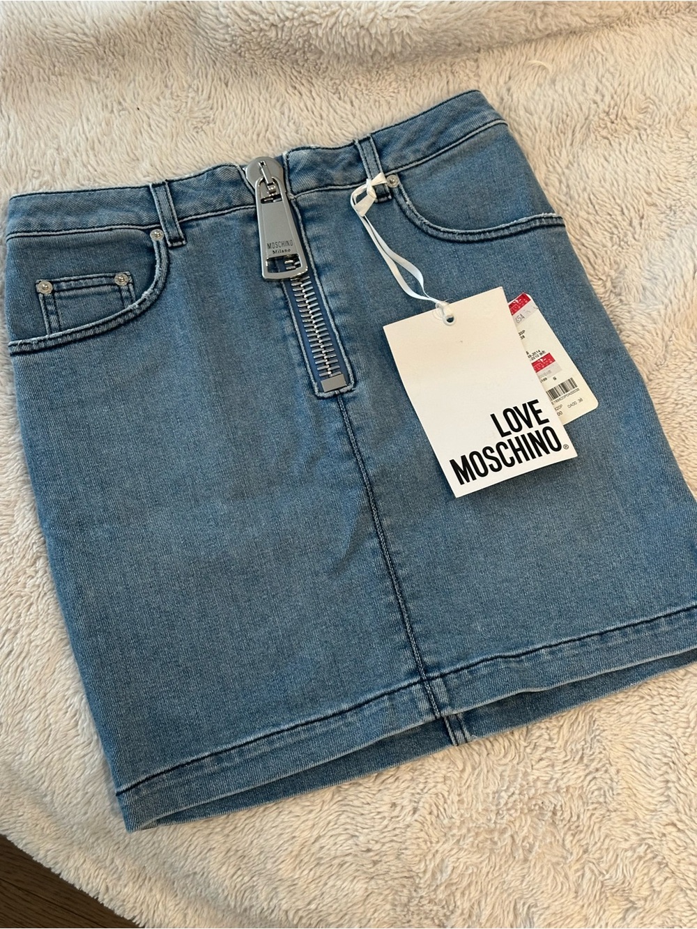 Love Moschino Light Blue Denim Mini Skirt with Front Zip